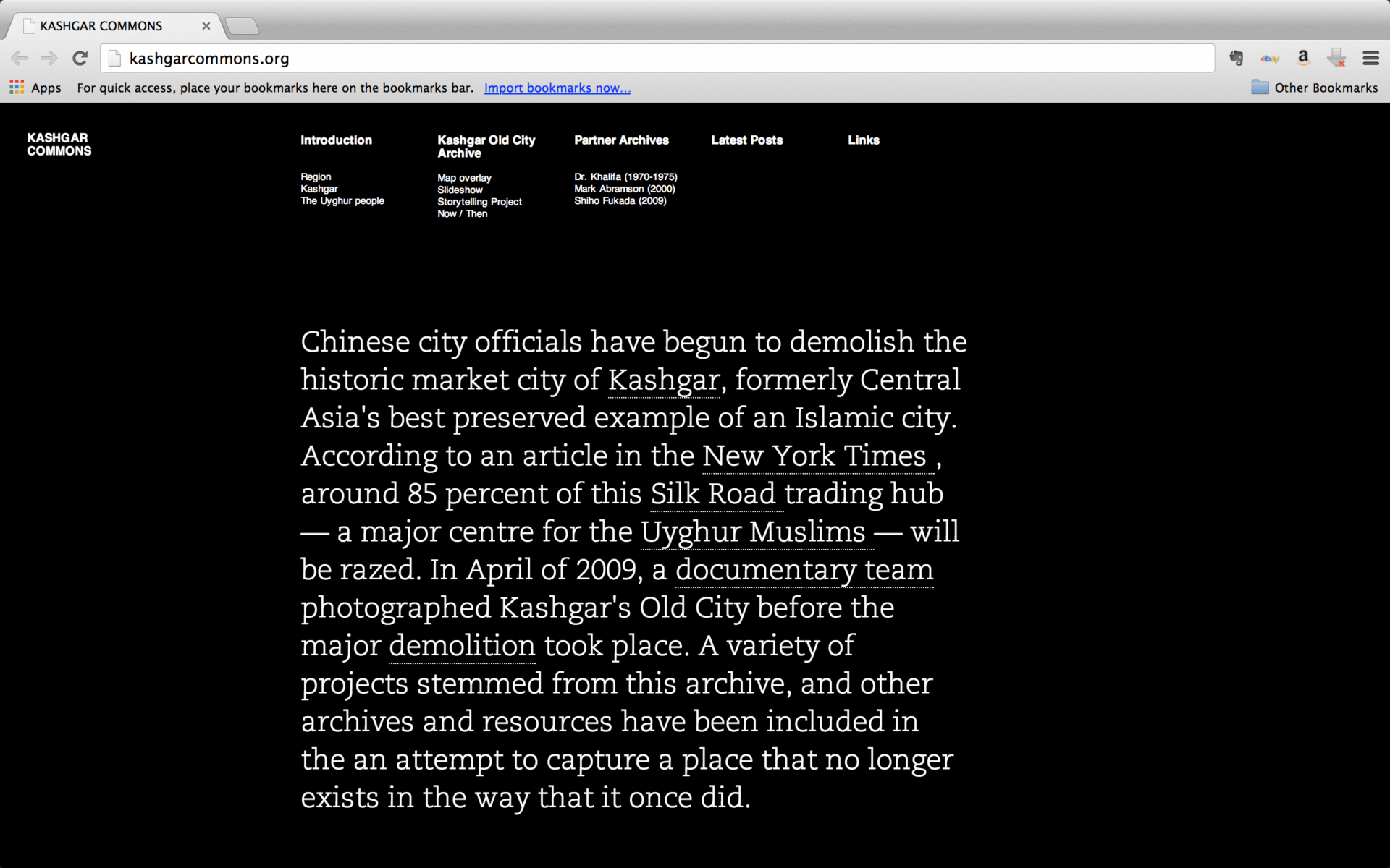 A screenshot of a website containing a description of the project.