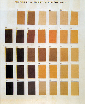 Numbered square swatches of various skin tones.