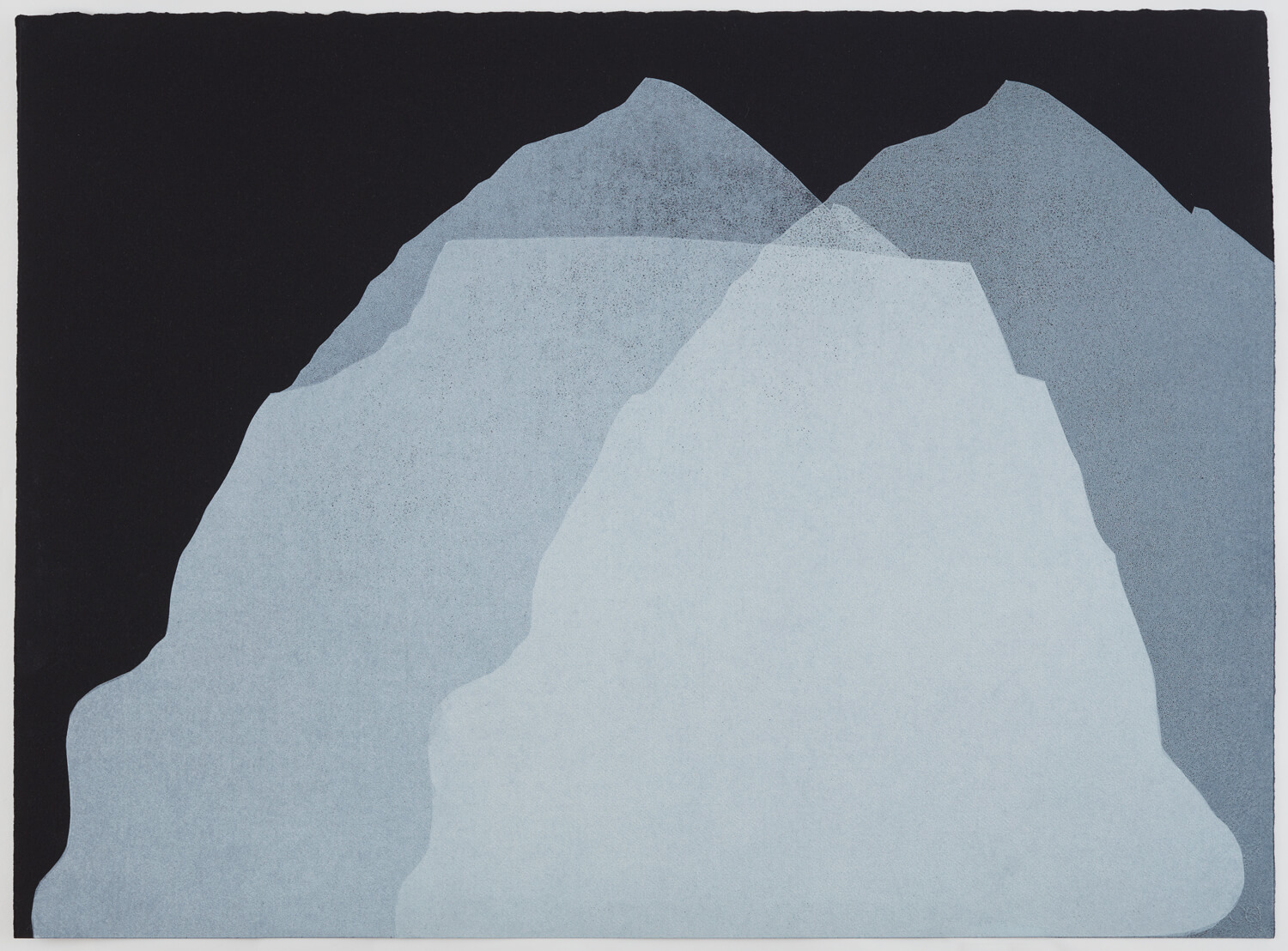 White layered organic shaped print on a black background.