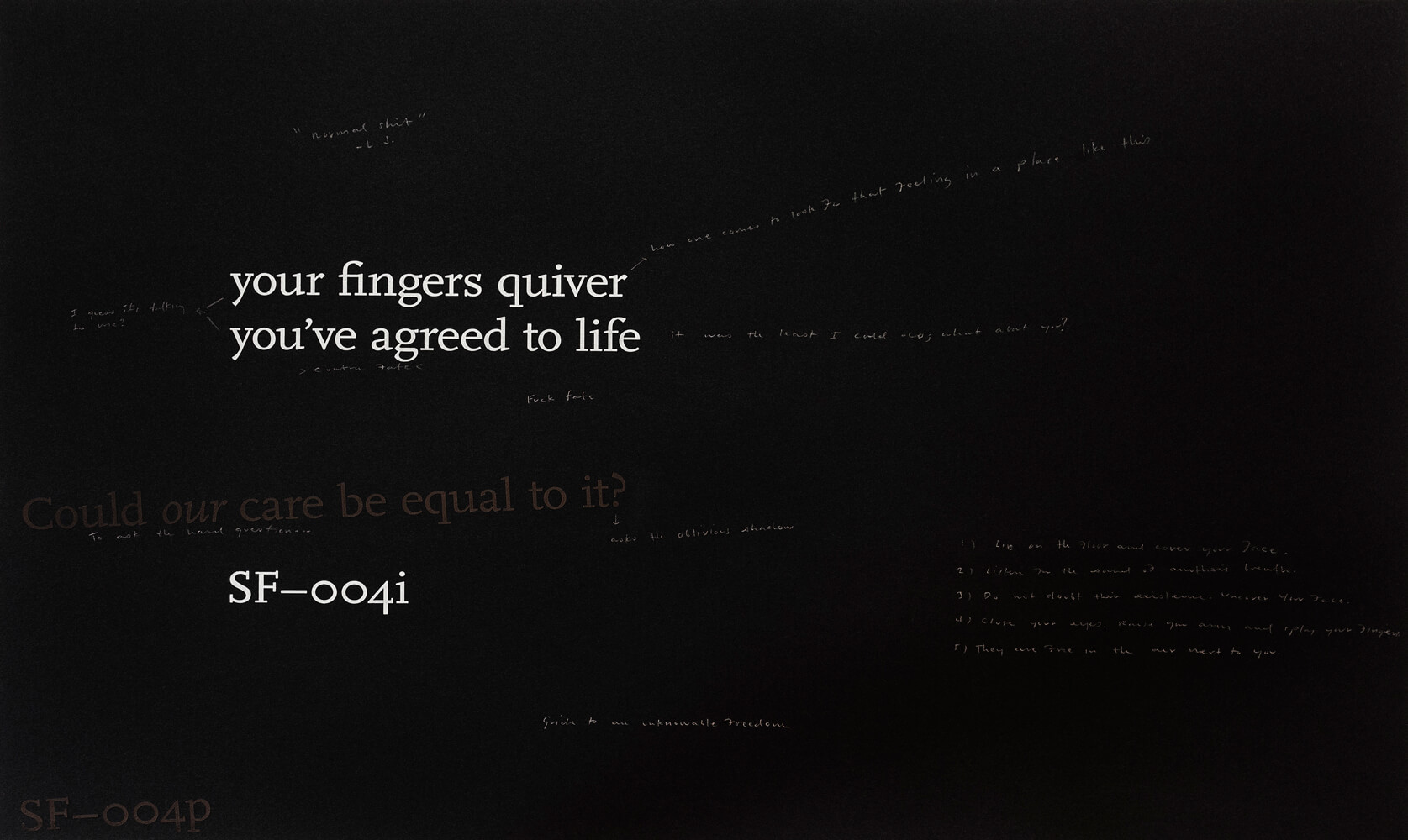 Various white and brown text in two different sizes and typography styles set on a black background.