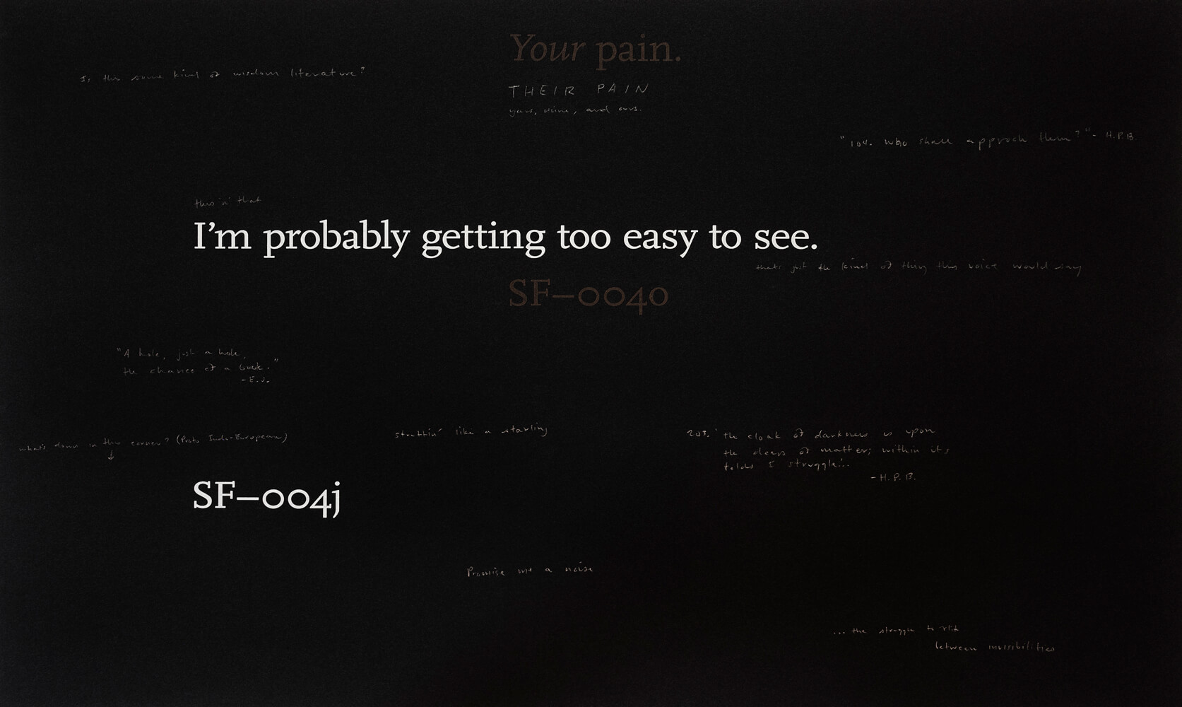 Various white and brown text in two different sizes and typography styles set on a black background.