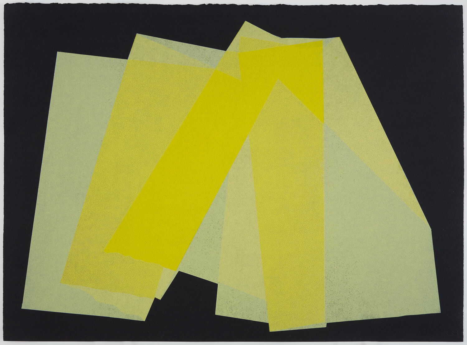 Yellow layered organic shaped print on a black background.