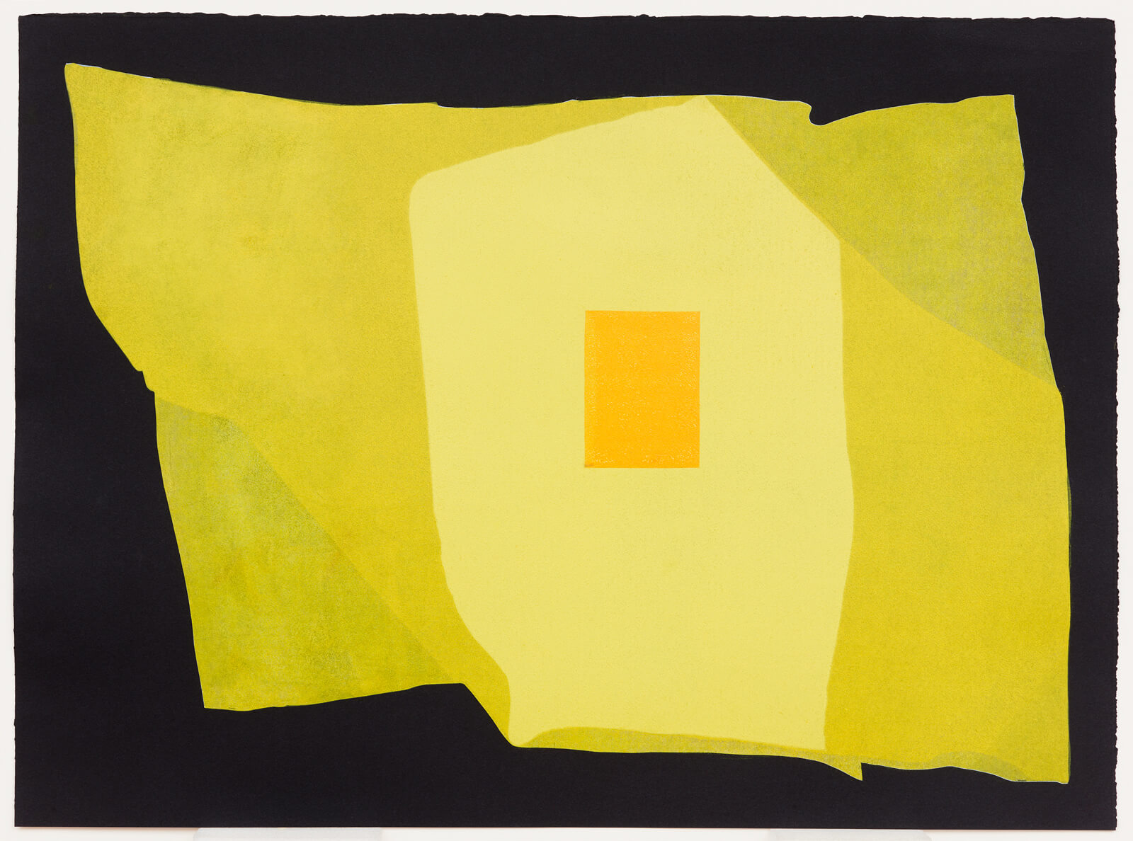 Yellow layered organic shaped print on a black background.