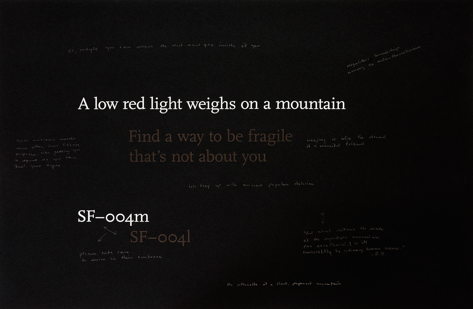 Various white and brown text in two different sizes and typography styles set on a black background.